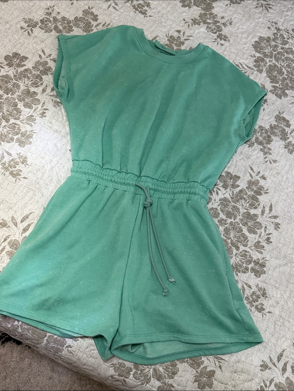 Green Drawstring Waist Romper